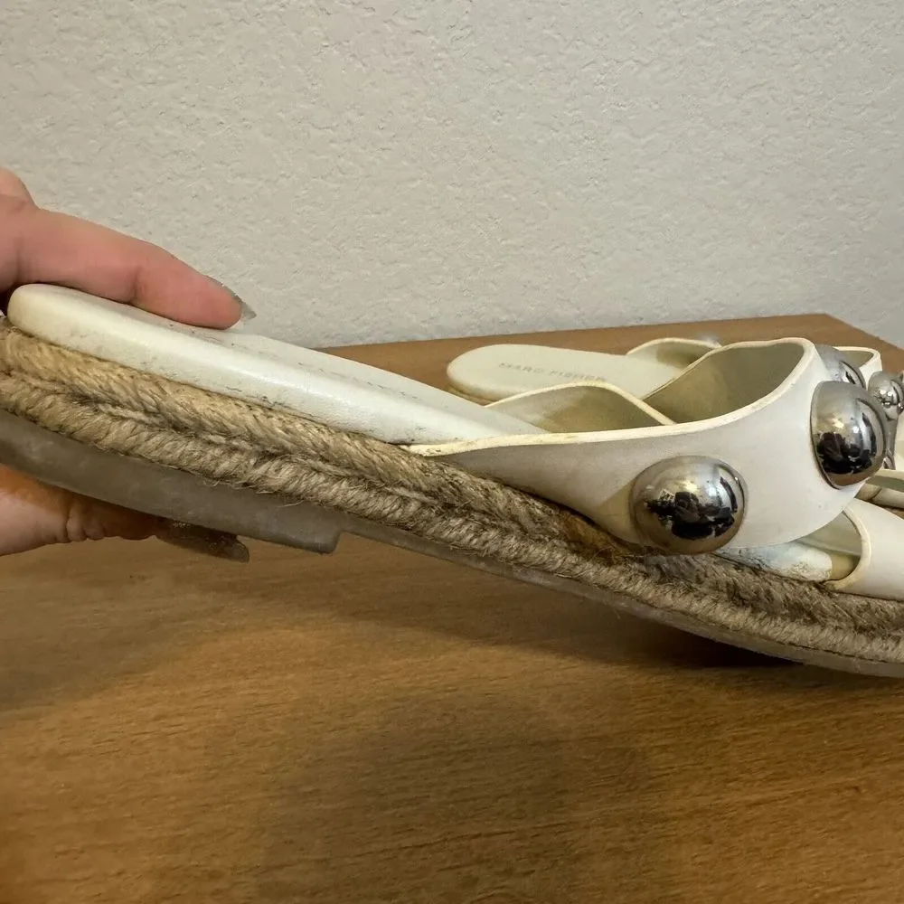 Marc Fisher Prisca Sandals‎ Leather Slides Studded Beige Pink Women's Size 9 M